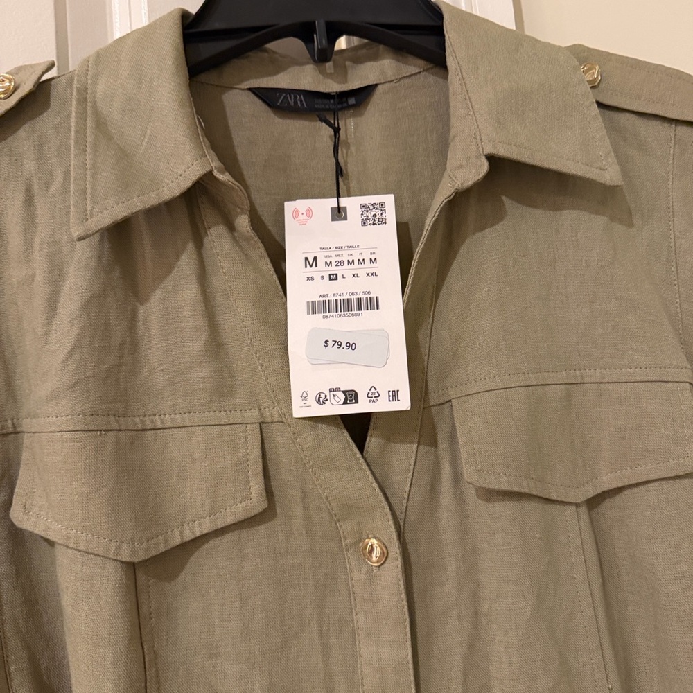 Zara Sleeveless Button-Front Shirt Dress in Sage Green - Picture 11 of 14